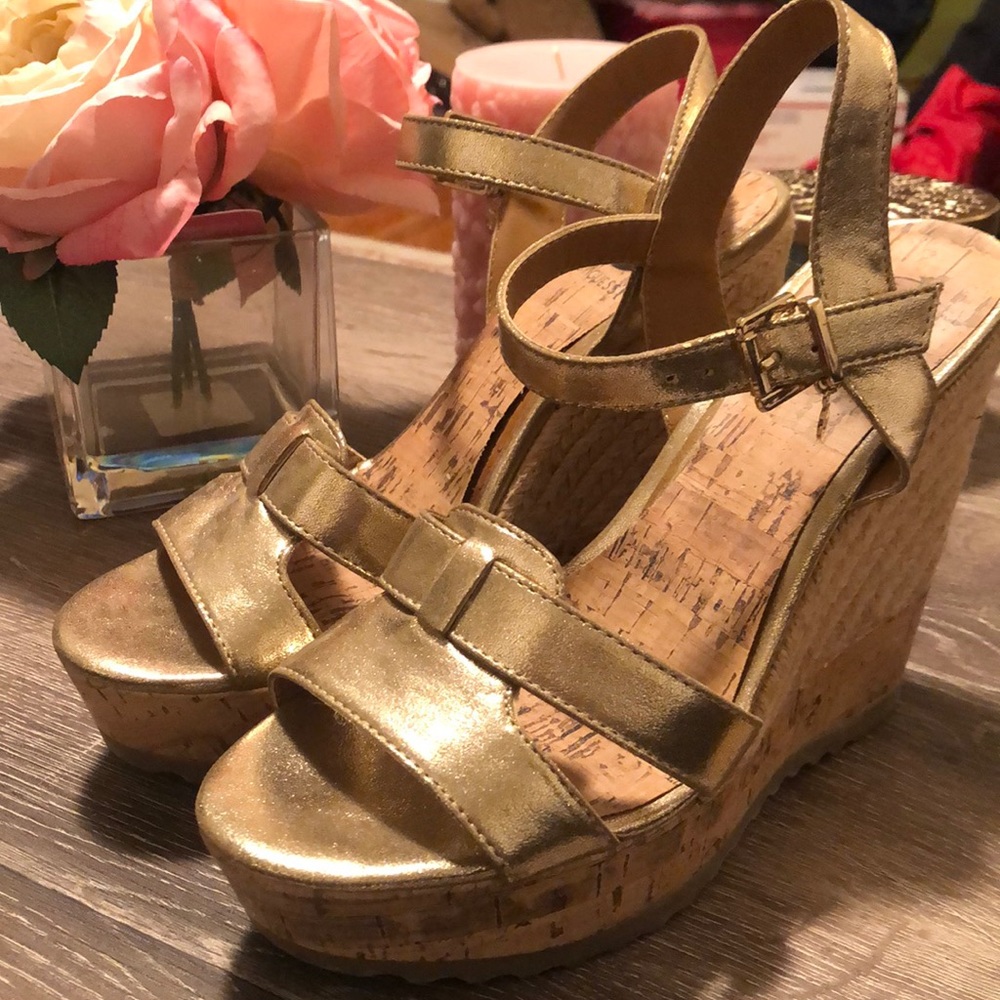 G by Guess | Gold Espadrille Wedges